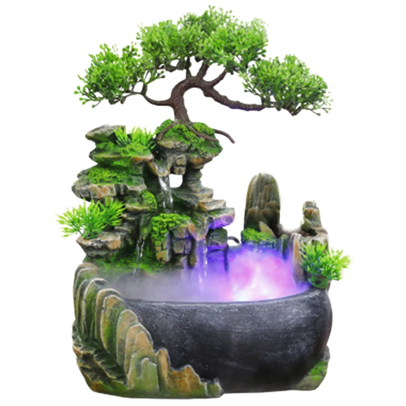 

Creative Indoor Simulation Resin Rockery Waterfall Statue Feng Shui Water Fountain Home Garden Crafts-US Plug