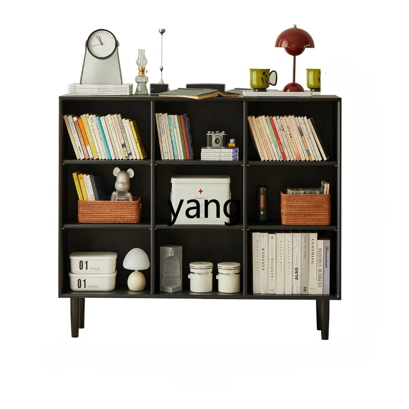 

TGF all solid wood bookcase black living room lattice cabinet modern simple floor display rack