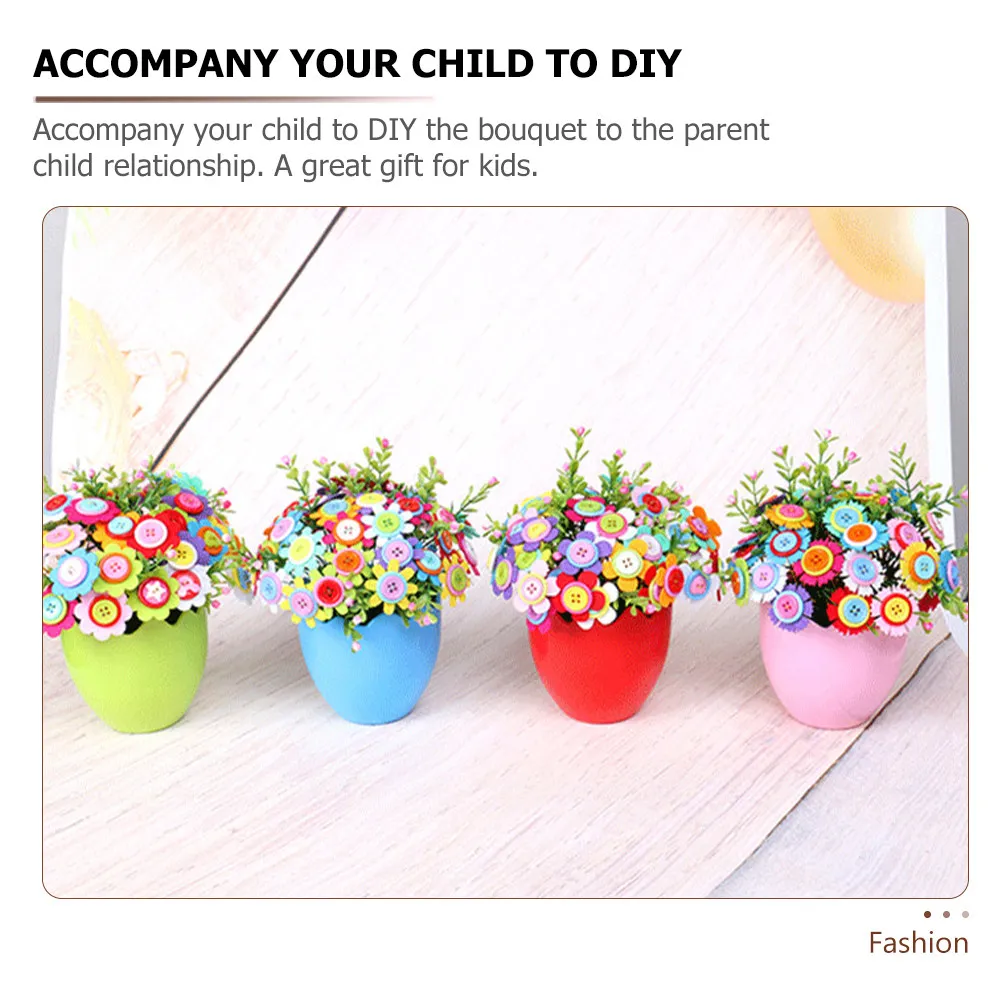 

Набор для творчества: 4 шт. DIY-букеты из пуговиц для детей, с гладкими краями, безопасные для маленьких рук, развивающая игра по созданию цветов, ко Дню матери
