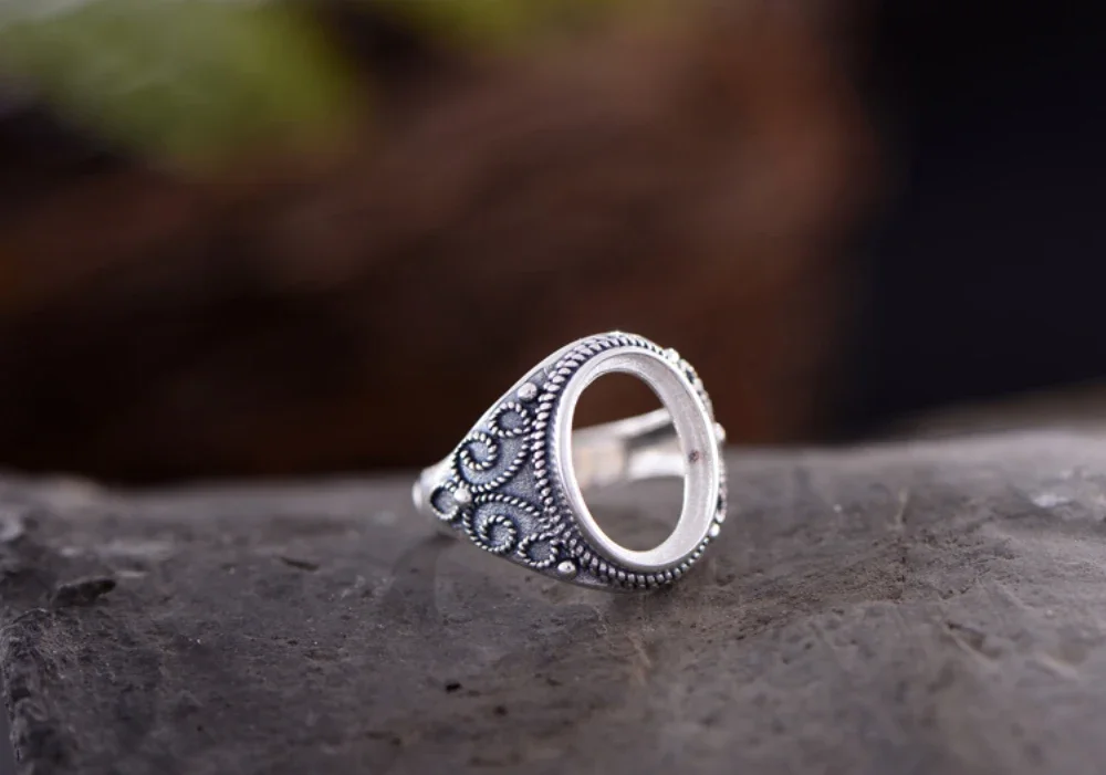 

Ring Blank (10x14mm Oval Blank) Adjustable Thai Sterling Silver Ring Setting Oval Cabochon Ring Base