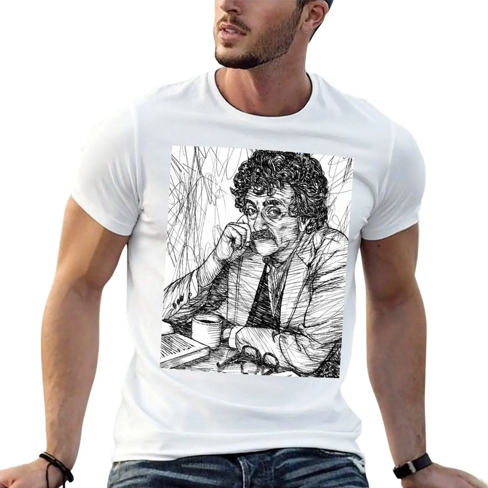 Футболка KURT VONNEGUT с чернильным портретом .1, мужская футболка, хлопковая футболка высокого качества, аниме-футболки для мужчин, футболка