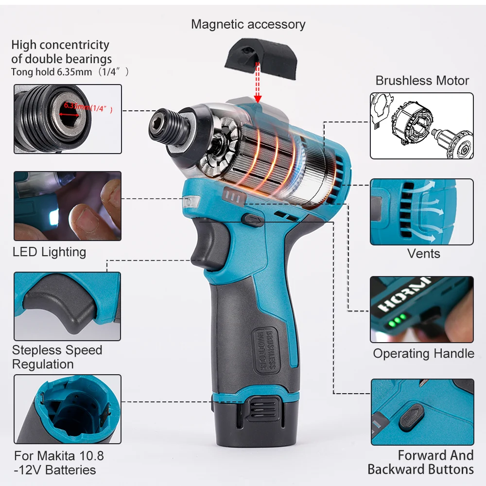 12V Brushless Electric Screwdriver Electric Impact Driver 120Nm Adjust Torque Drill Driver DIY Power Tool For Makita Battery