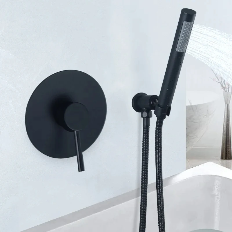 

BLack Concealed Install shower Wall Mounted Shower Faucet Sets Stainless Steel Rain Shower Head Cold And Hot Mixer Tap