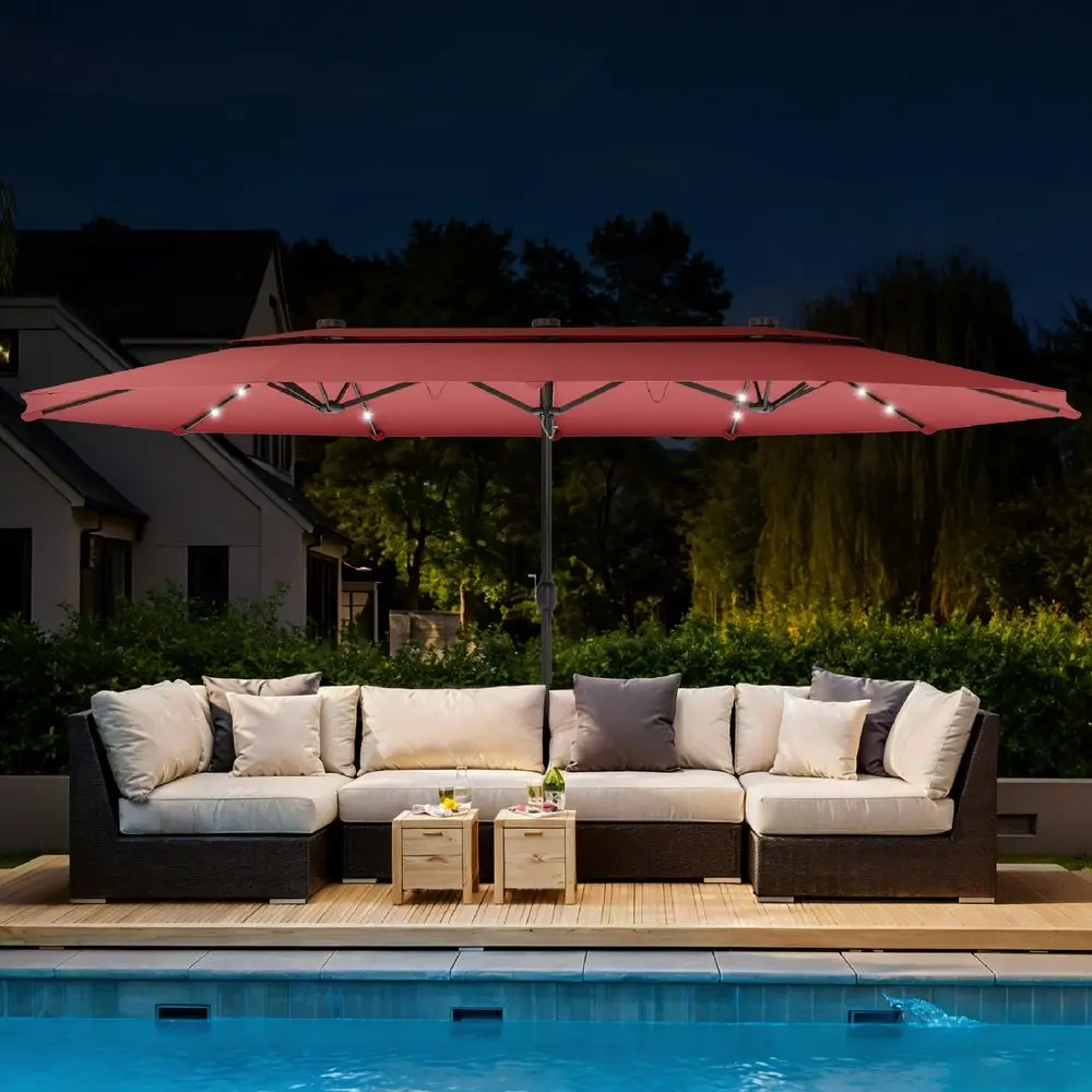 

15ft 2Tier DoubleSided Extra Large Patio Umbrella with Solar Lights, Rectangle Outdoor Market Umbrella with 36 LED Lights, Umbr