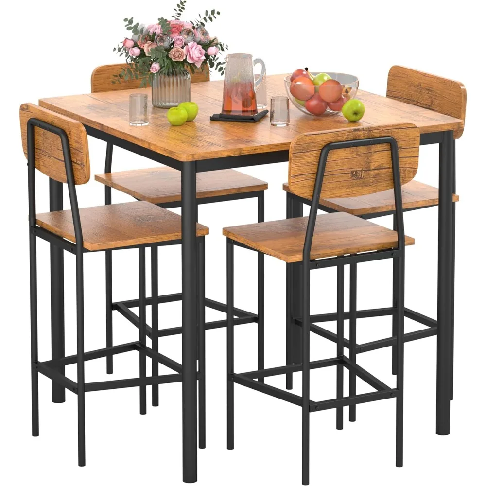 Kitchen Table and Chairs for 4, Dining Table Set for 4 with Space-Saving Design, Industrial Dining Room Table Set