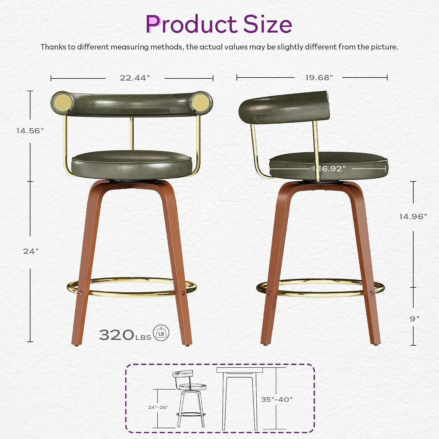 Swivel Bar Stools Set of 4, 26“ Counter Height Bar Chair, Barstools (Green), Customized