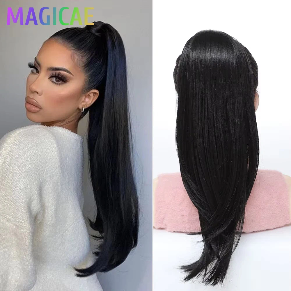 

Накладной хвост-шиньон 18 дюймов, прямой, черный, с омбре, светло-коричневый с блонд-оттенками P6/27, из био-синтетических волос, на шнурке