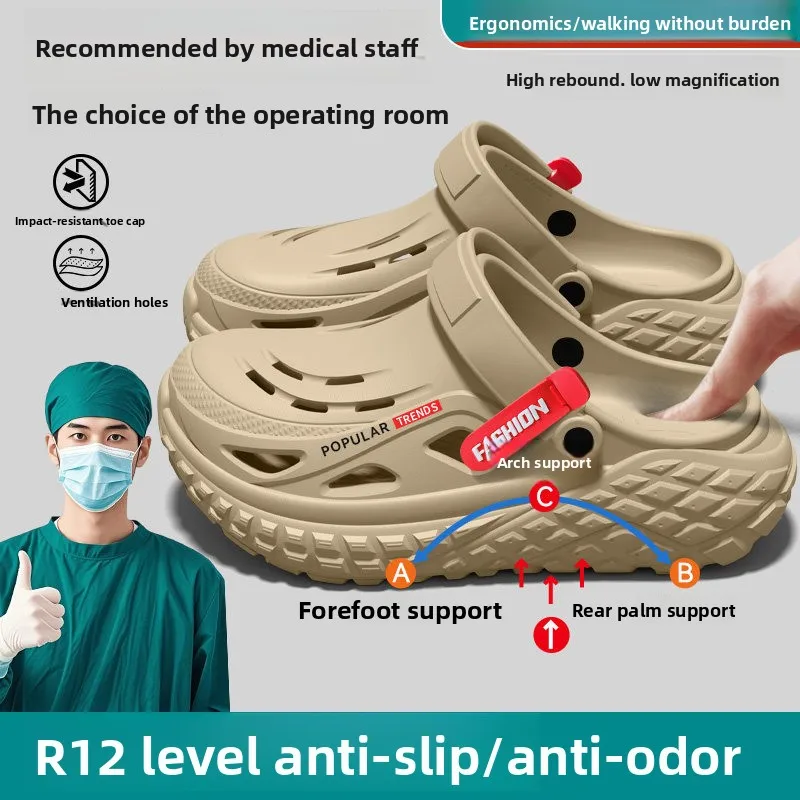 Operating room hole shoes men's 2026 summer new non-slip deodorant arch support wear wear wear cool slippers men