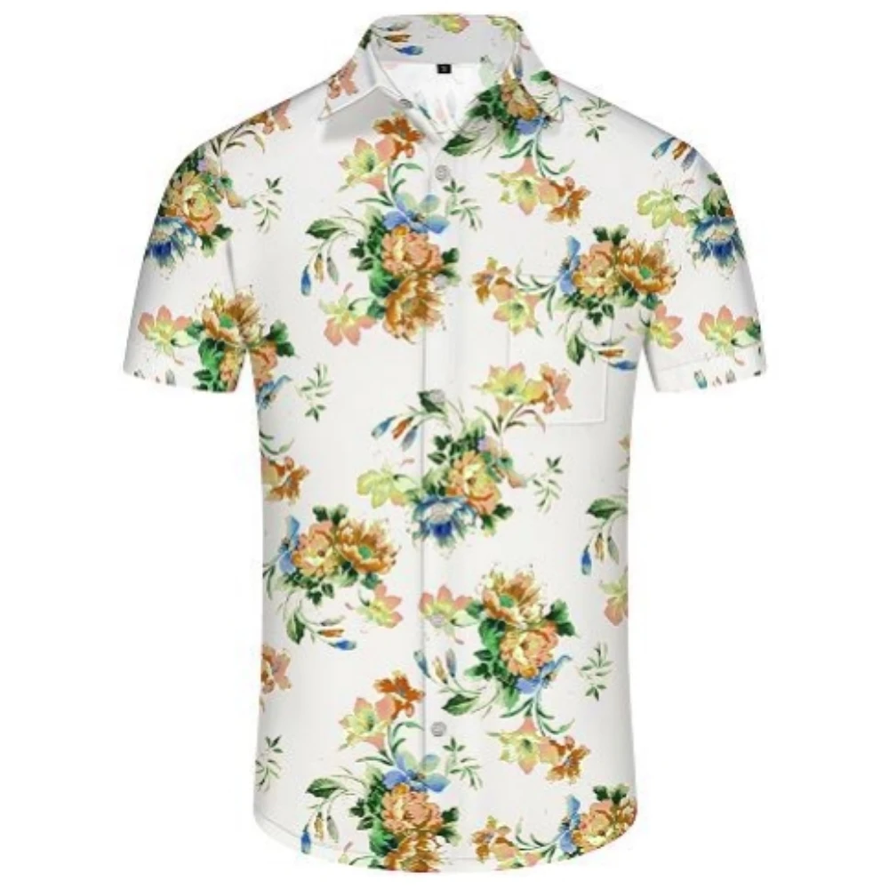 Hawaiianisches, bequemes, modisches Kurzarmhemd für Herren, Revers, Krawatte, Taschendruck, Strickjacke, Strandoberteil, lockere, lässige Herrenbekleidung