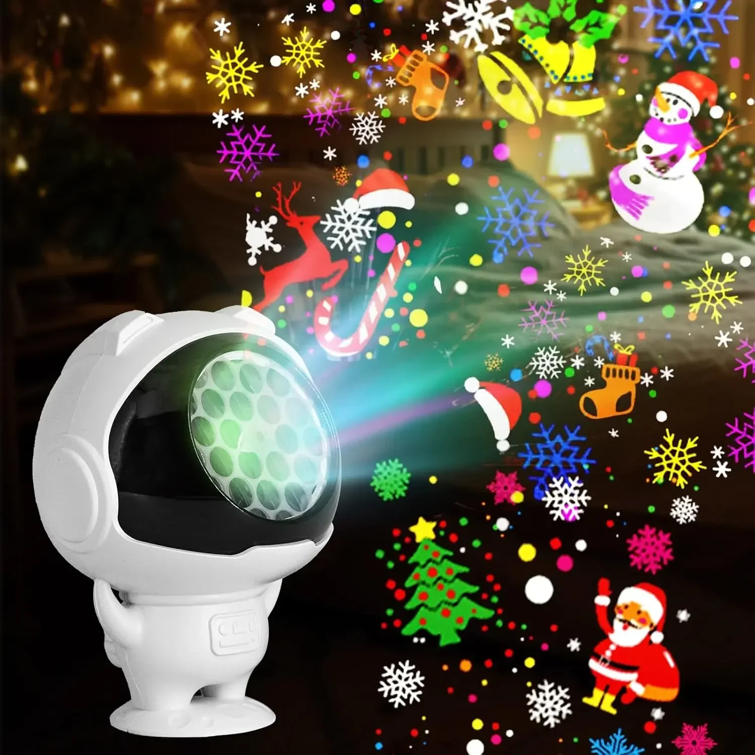 

Astronaut 16 Pattern Christmas Projection Light 5V USB Snowflake White Light Halloween Pumpkin Decorative Atmosphere Lighting