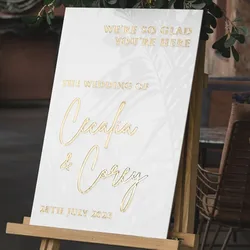 White Acrylic Wedding Welcome Sign With 3D Mirror Gold Names Ceremony Welcome Sign Engagement sign Modern Wedding Activity sign