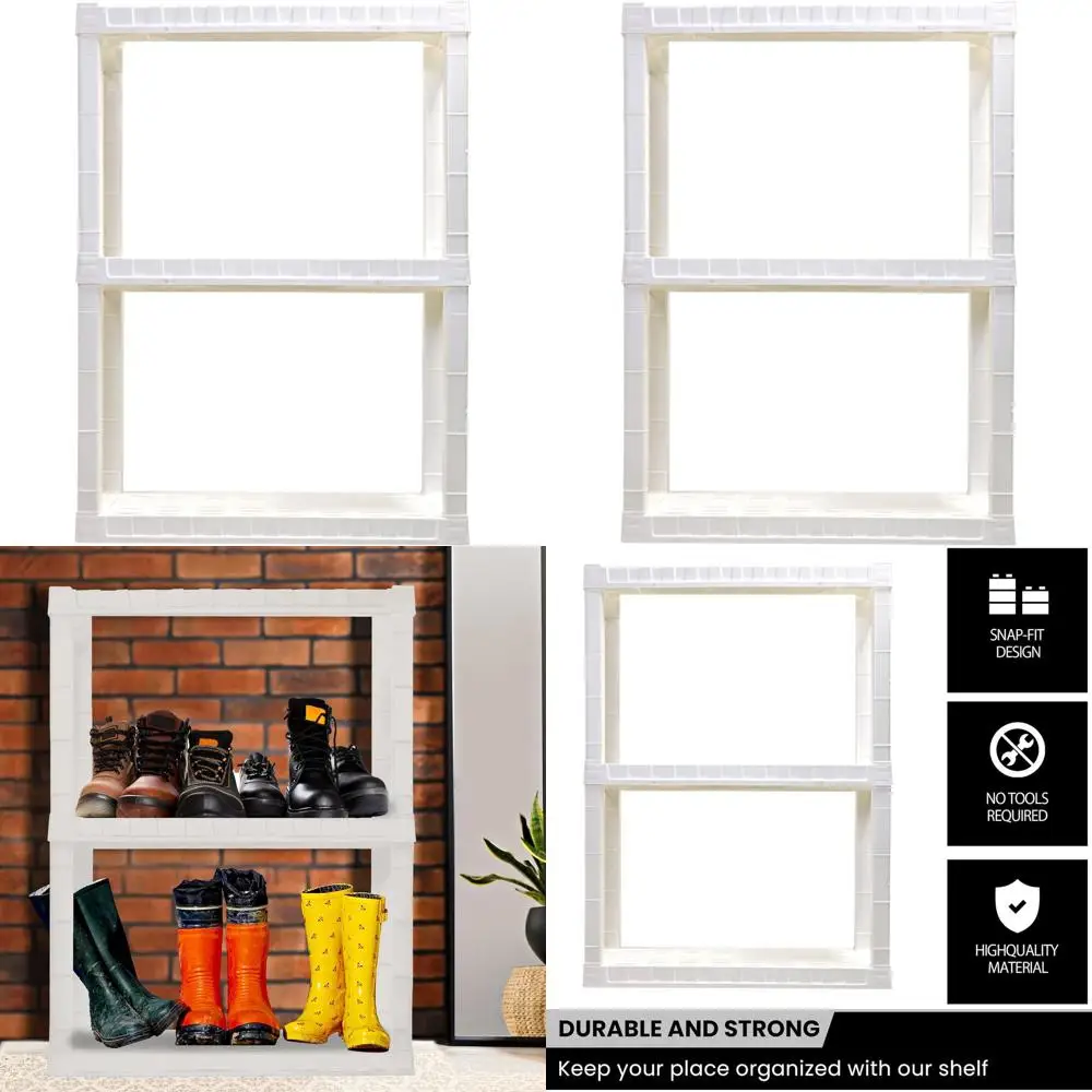 

Трехъярусные штабелируемые пластиковые полки — прочный органайзер для дома, гаража и детской комнаты, белый