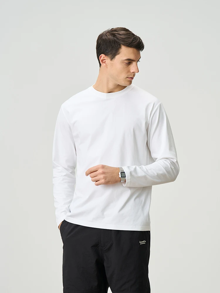 SIMWOOD 2025 Spring New Regular Fit 230gsm Sorona Fabric Solid Color Long Sleeve T-shirts Men High Quality Plus Size Tops