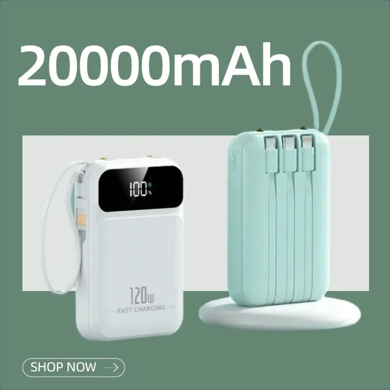 

3C Certified Built-in Cable 20000mAh Portable Super Fast Charging High Capacity Mobile Power Bank