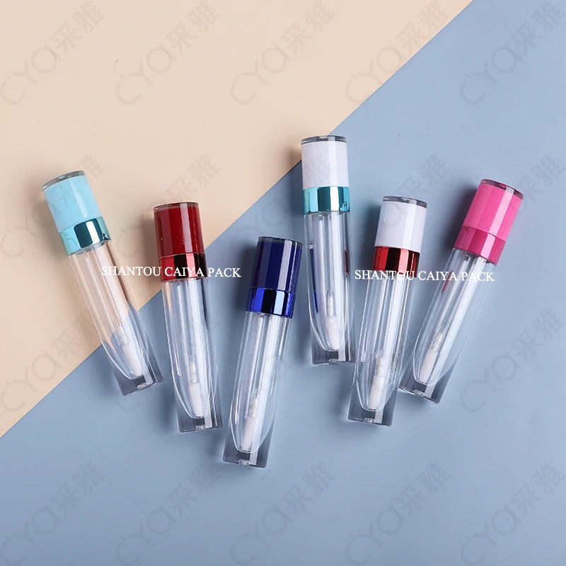 

8ml empty transparent lipgloss packing containers cosmetic lip glaze tube lip gloss refillable lipstick bottle red blue caps