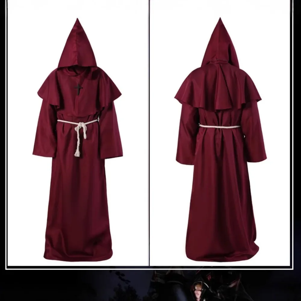 Vintage Medieval Hooded Monk Priest Wizard Robe Adult Loose Stage Outfit For Theme Masquerade Carnival Party Halloween Cosplay - view 5
