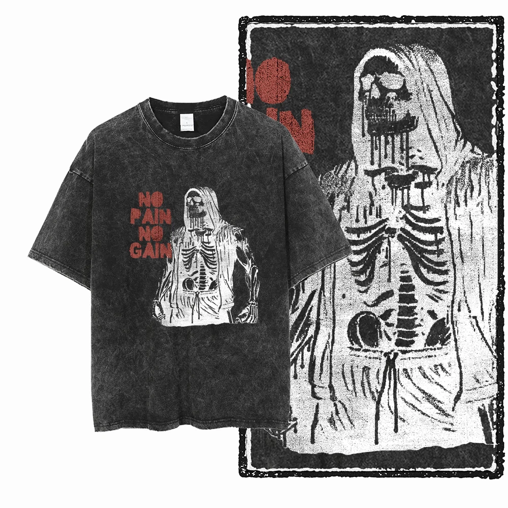 YG BODY BUILDING Printed Cotton Acid Washed Graphic Unisex T Shirt Cool CROSSFIT Streetwear Men Tshirts Big Size Tee for Men
