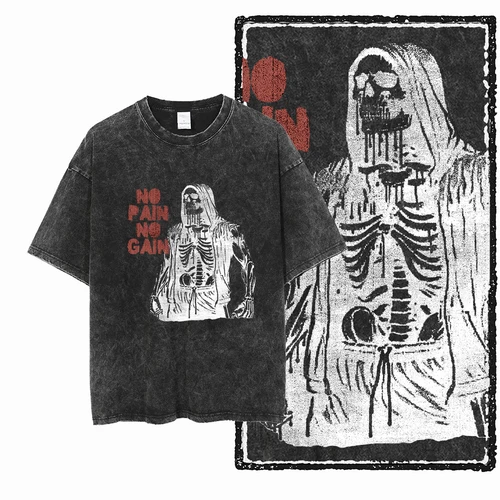 Imagen 2 del producto YG BODY BUILDING-Camiseta Unisex con estampado de algodón lavado con ácido, ropa de calle cruzada, camisetas de talla grande para hombre