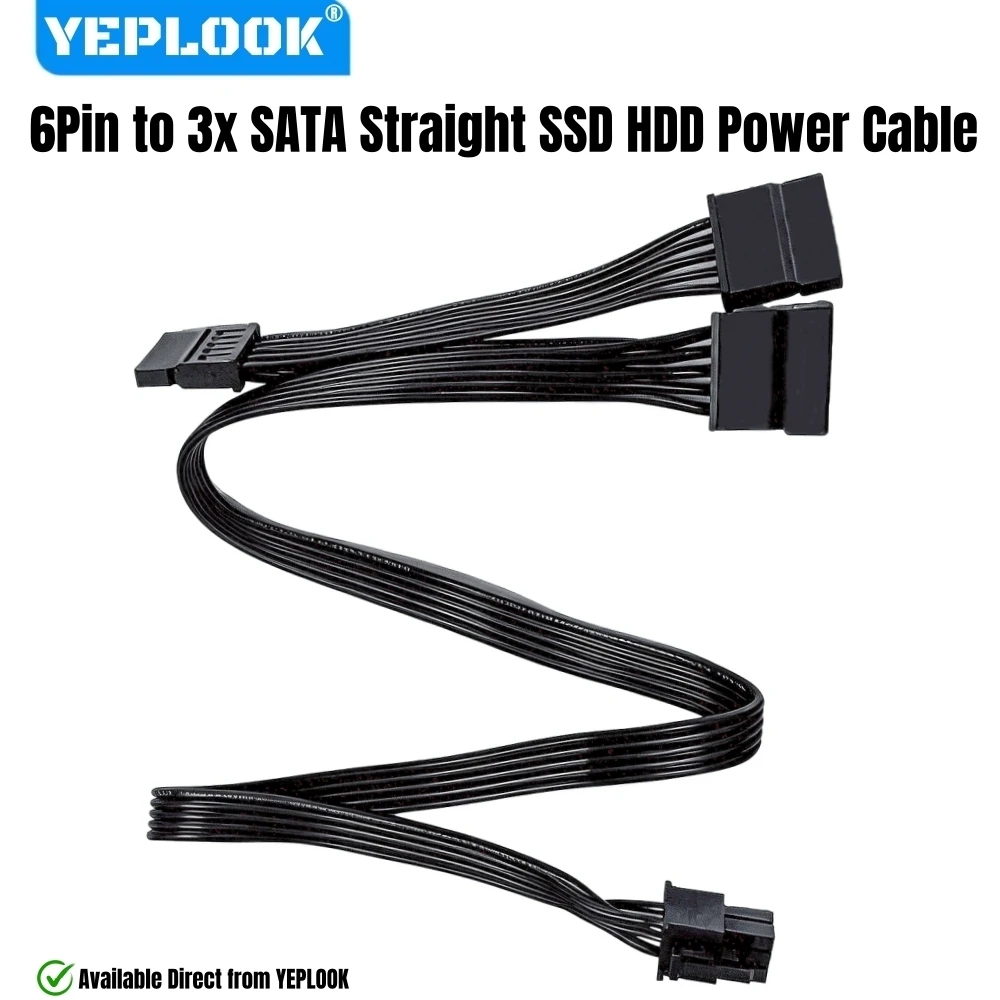 

YEPLOOK 6Pin to 3x SATA Angled, SSD HDD Power Cable for Corsair HX1200, HX1000, HX8500, HX750 PLATINUM Modular, 50+15+15CM 18AWG