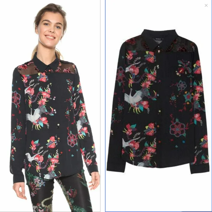 

Foreign trade original single Spanish new print patchwork square collar shirt for women