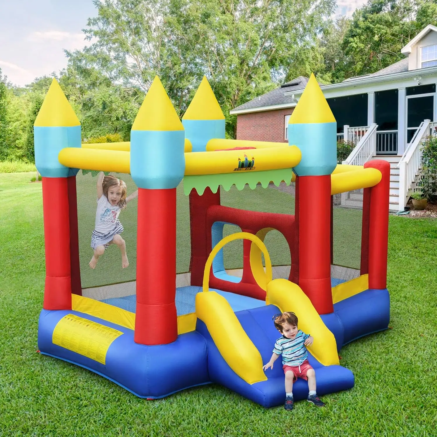 Inflatable Bounce House, Bouncy House for Kids 5-12 Indoor Outdoor Party Family w/Jumping Area, Ball Pool, Toddler Jump Castle