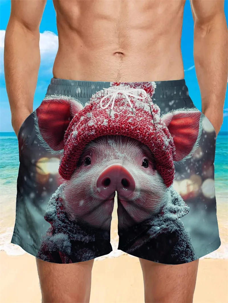 Новинка 2023 года, мужские милые мужские пляжные шорты с 3D принтом свиньи, повседневные свободные гавайские шорты, подходящие для мужской одежды