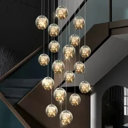 Nordic Glass Ball Led Pendant Lamp with Remote Control Gold Silvery for Staircase Living Room Hall Chandelier Home Decor Fixture