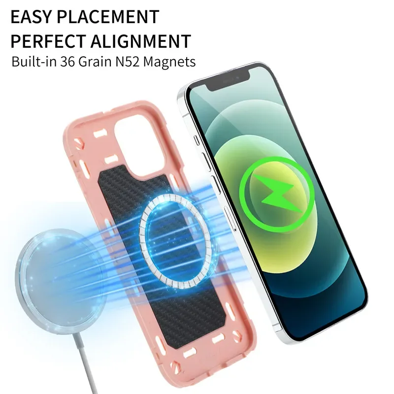 حافظة حماية ثقيلة مضادة للصدمات لهاتف آيفون 13 14 برو ماكس 12 برو ماكس 14 بلس غطاء خلفي مغناطيسي للشحن اللاسلكي