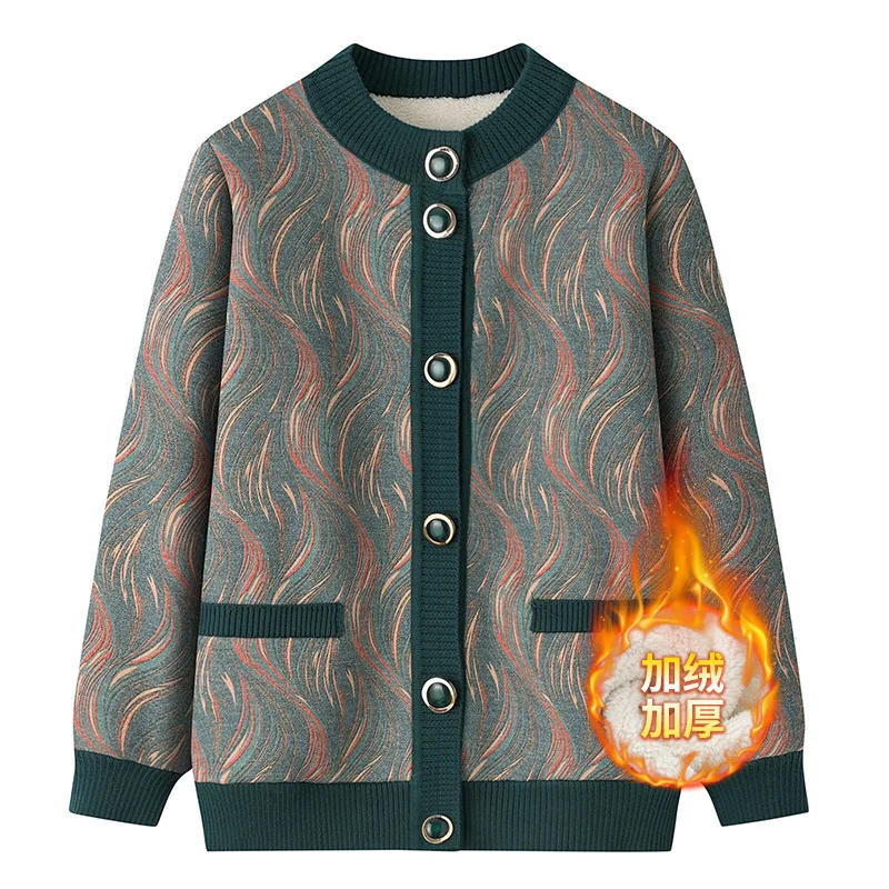 New Knitwear Women's Sweater Thickened And Warm Long Sleeve Cardigan Female Fall Clothing Women Knitwear Print Outerwear