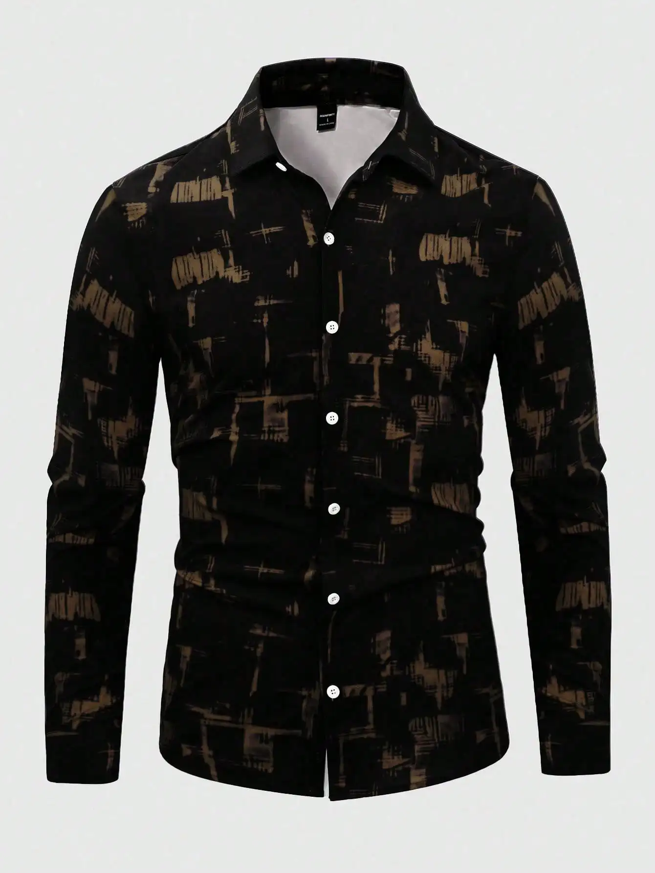 

Men's Long Sleeve Casual Button-Down Shirt with Abstract Graphic Print for Fall
