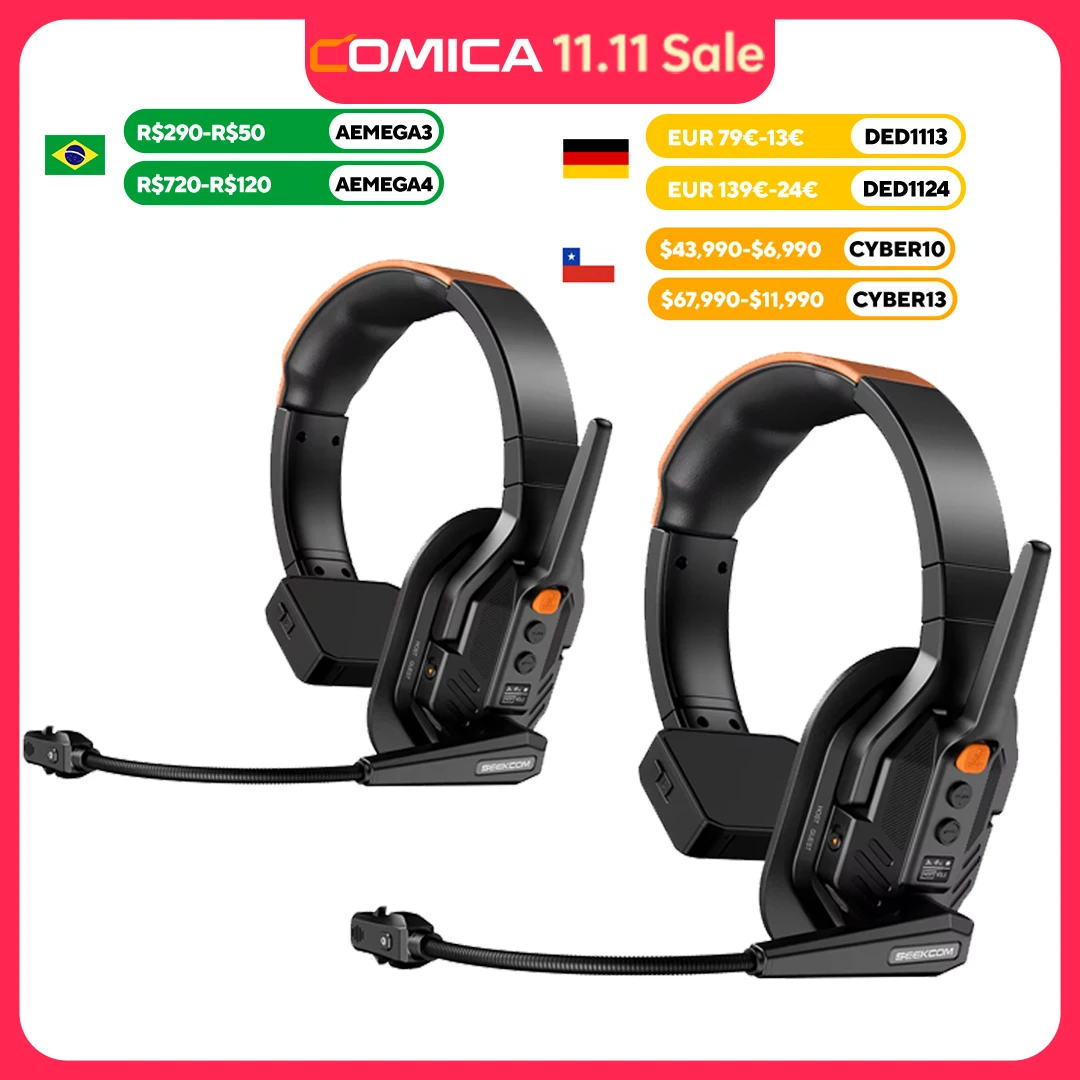 COMICA Seekcom S1 2.4GHz Full Duplex Wireless Intercom System with Noise Cancellation Intercom Headset for Group Talk Filmmakers