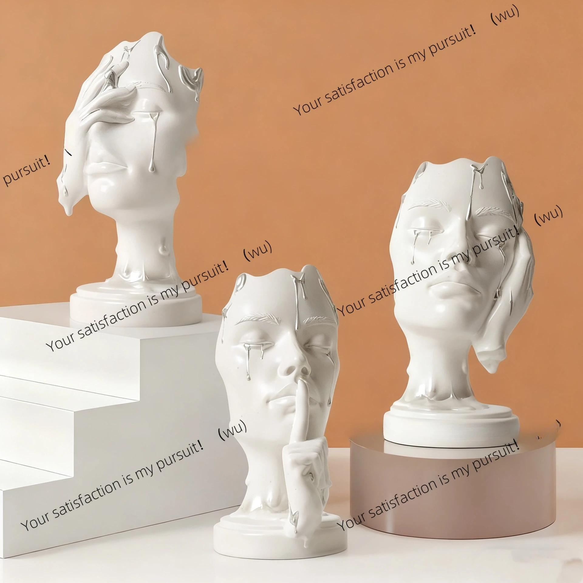 New abstract character ornament, don't listen, don't look, don't say black flowing gold entrance, living room resin decoration