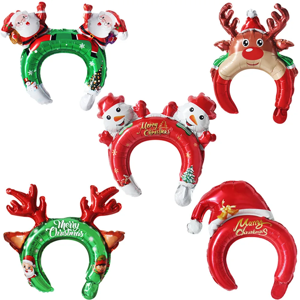 

50pcs Christmas Party Balloons Santa Claus Headband Hair Band Foil Balloon Happy New Year Christmas Decors Hair accessories