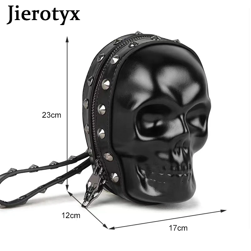 JIEROTYX Gothic Skull Chest Bag Crossbody Bags Women Originality Funny Skeleton Ladies Single Package Vintage Rivets Silver