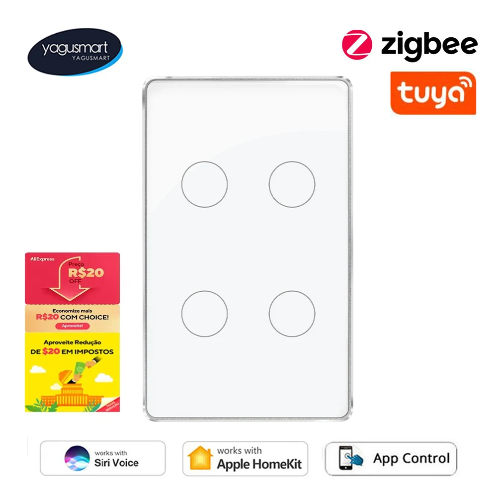 

Yagusmart Tuya Zigbee Smart Switch Homekit Touch Panel Switch US AU Interruptor Alexa Google Home Siri Control Wall Light Switch