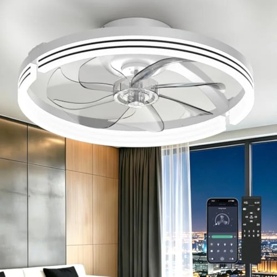 

Ceiling Fans with Lights, 20 Inch Low Profile Fandelier with APP Control, Ultra Quiet, 3CCT and 6 Wind Speeds for Bedroom, Livi