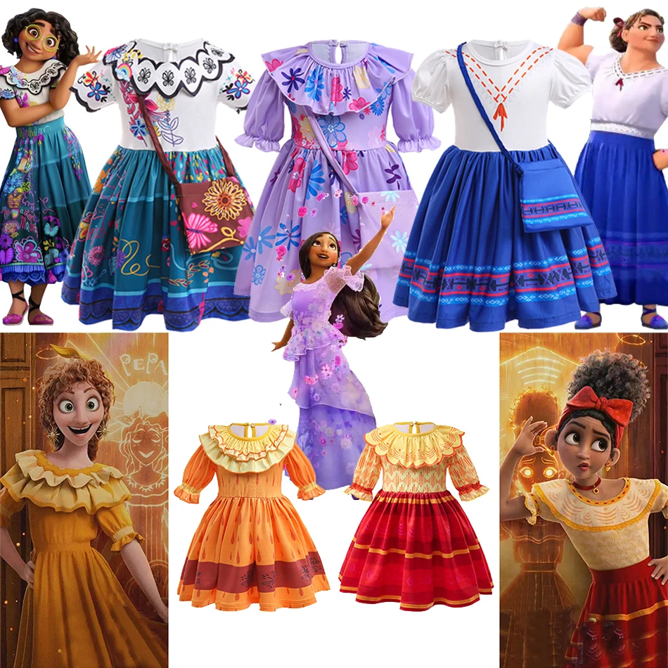 Vestido de princesa Cosplay de Mirabel Dolores para niñas, Encanto de Disney, Luisa, Isabela, ropa para el escenario, disfraz de Halloween para niños