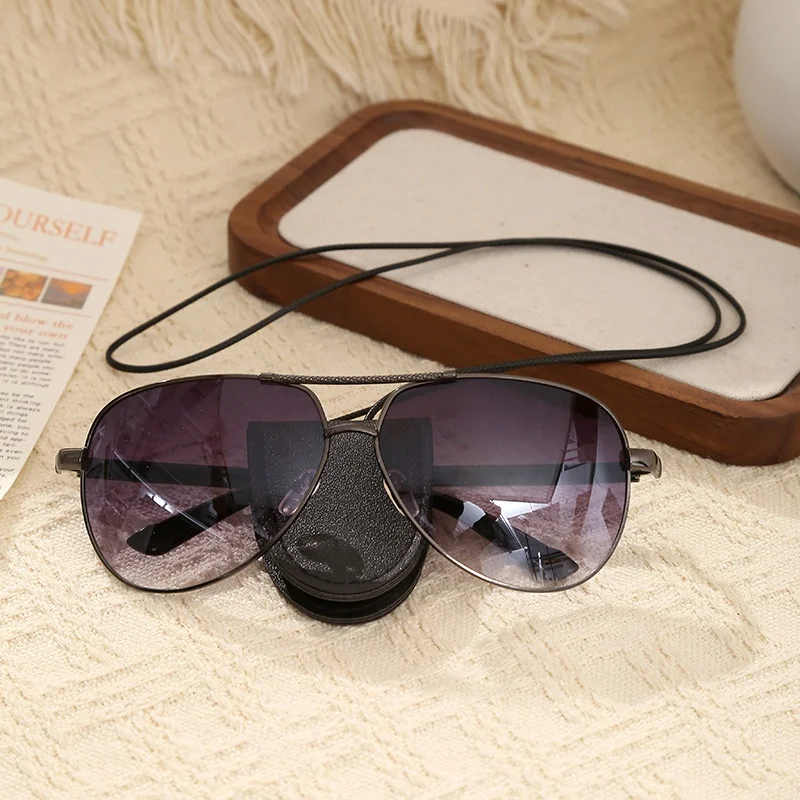Portable Hanging Neck Glasses Storage Bag Pendant PU Leather Travel Sunglasses Magnetic Bag Accessories for Men Women Cycling