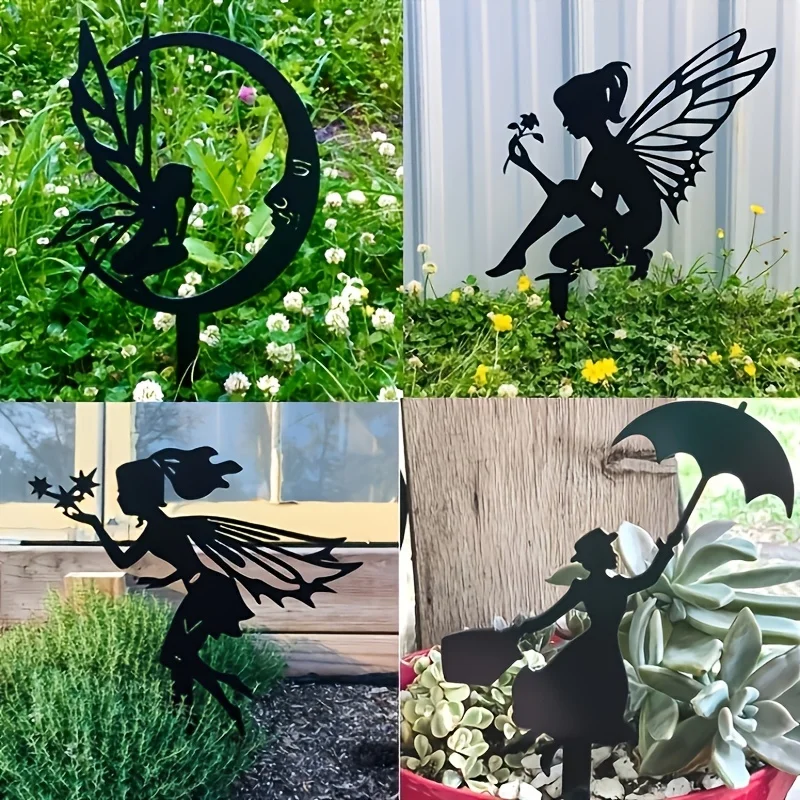 1pc Flower Fairy Elf Garden Decoration Ground Insert Iron Craft Art Garden Courtyard Lawn Decor Garden Sculpture Ornaments