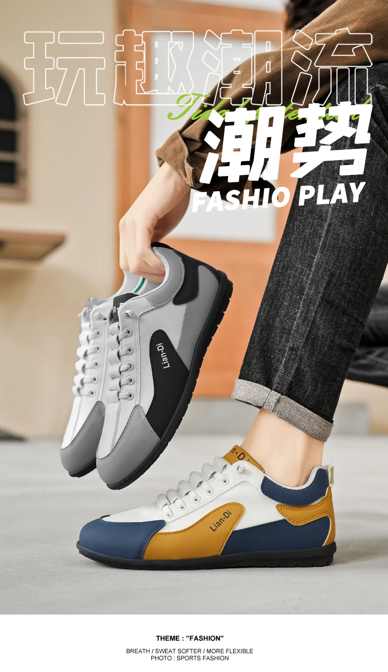 Niedrig geschnittene Herrenschuhe, große Größen, neue Frühlings- und Herbstmodelle, atmungsaktive Leder-Freizeitsportschuhe, weiche Sohle, rutschfest, Herren-Sneaker zum Autofahren. – Detail 1