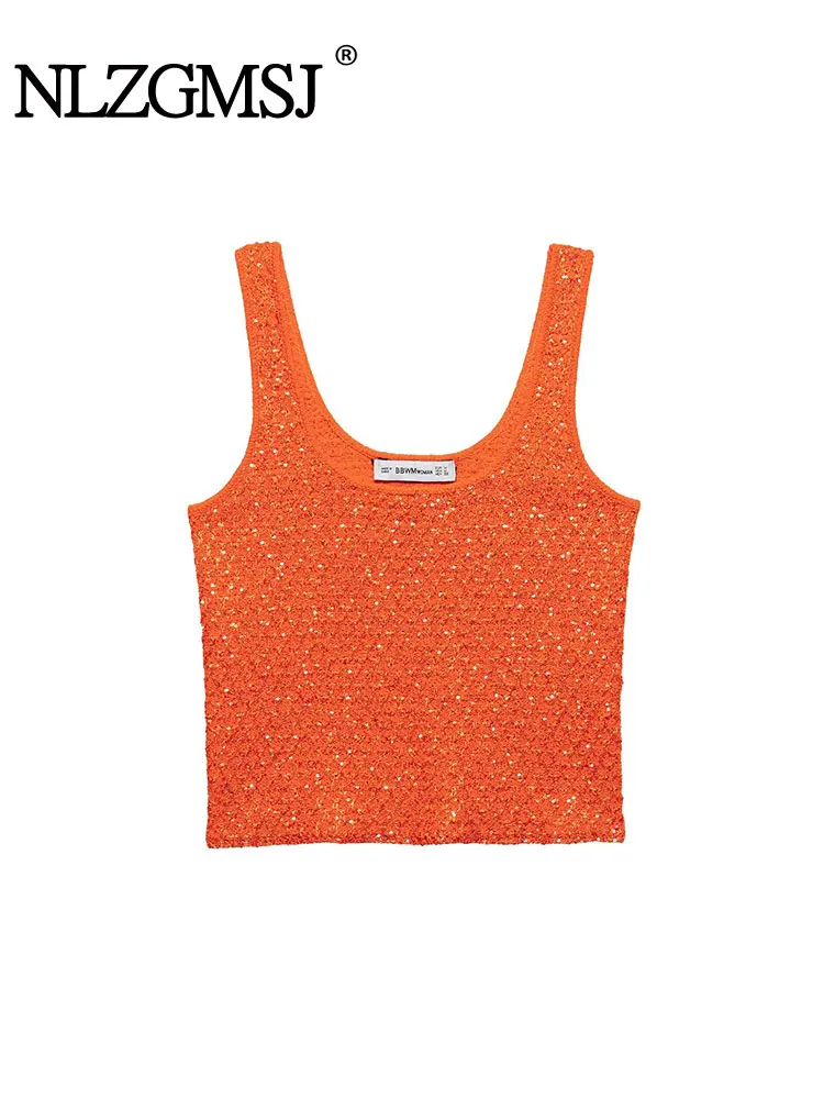 

2025 Summer Casual Women Vest Bead Flake Sleeveless Knitted Sweaters New Fashion Female Holiday Chic Tops
