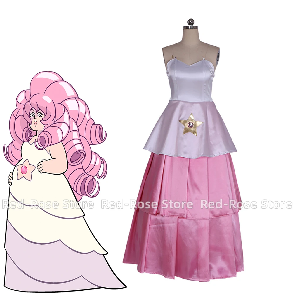 Anime Steven Universe Cosplay Rose Quartz Costume Women Girls Pink Dress Halloween Carnival Ball Gown Theme Evening Party Outfit