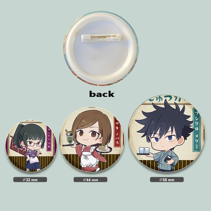 Anime Cartoon Figures Yuuji Itadori/Maki Zenin/Megumi Fushiguro/Toge Inumaki Brooch Badge Snap-in Pins for Backpack Accessories