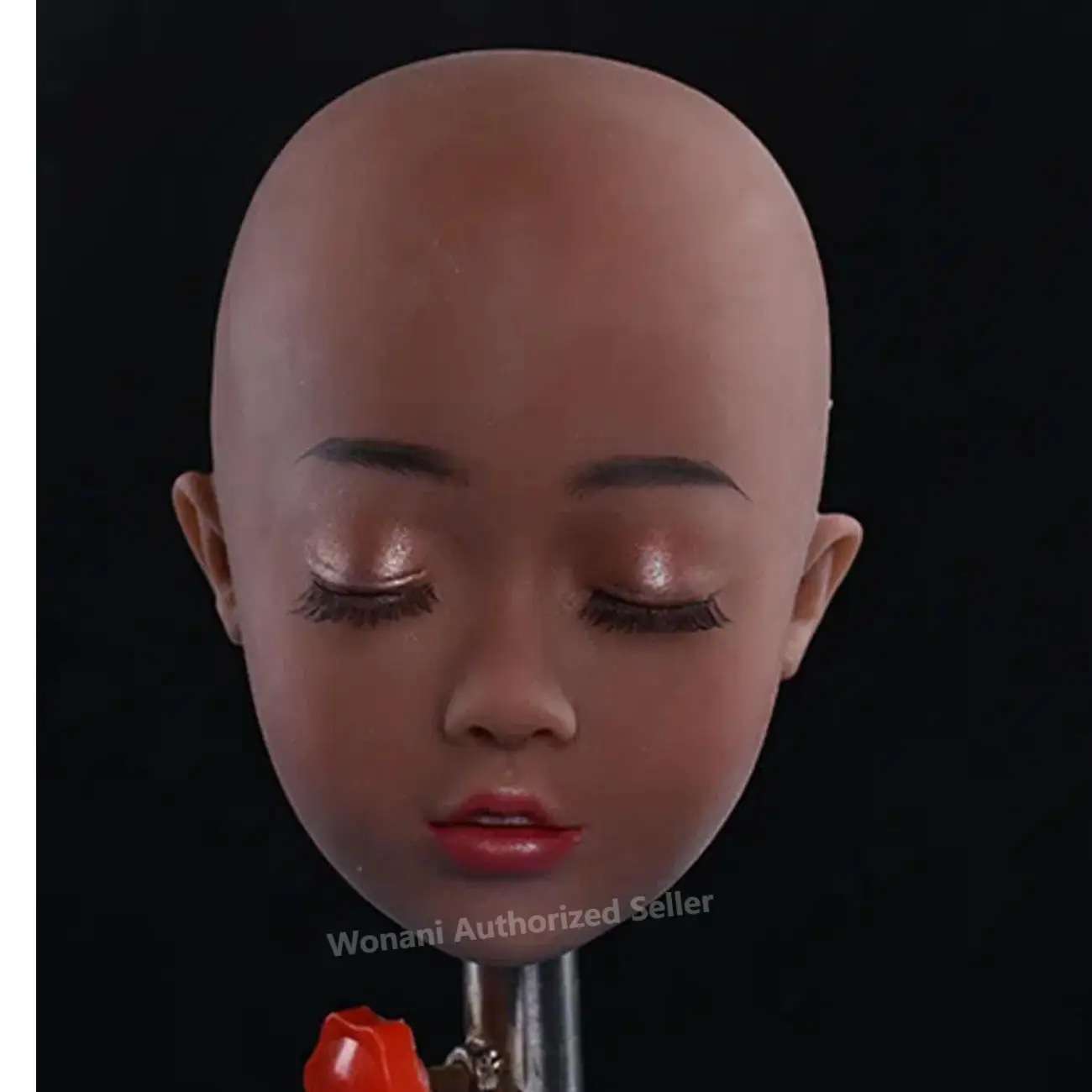 【Wonanii】Ogen Gesloten Meisje Food Grade TPE Kleine kop 67, M16 Schroefinterface Open mond met pruik Mondholte Huidtextuur