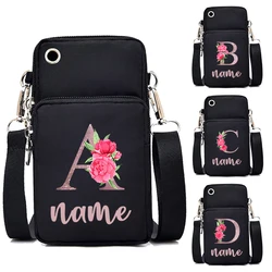 Floral English Alphabet Print Women Mobile Phone Bag Custom Name Purses and Handbags Girls Arm Shoulder Crossbody Bags for Women