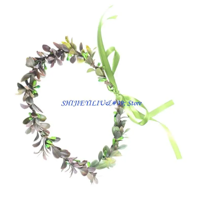 

E21F Корона из листьев невесты для свадьбы, повязки на голову с листьями, женские зеленые гирлянды, корона
