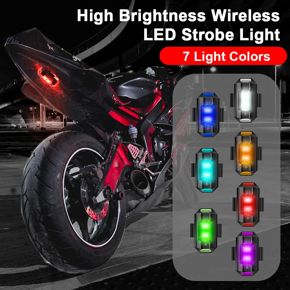 LED anti-colisão luz de advertência, Geral Aircraft Strobe, carregamento USB, 7-cor indicador de sinal de giro para motocicleta