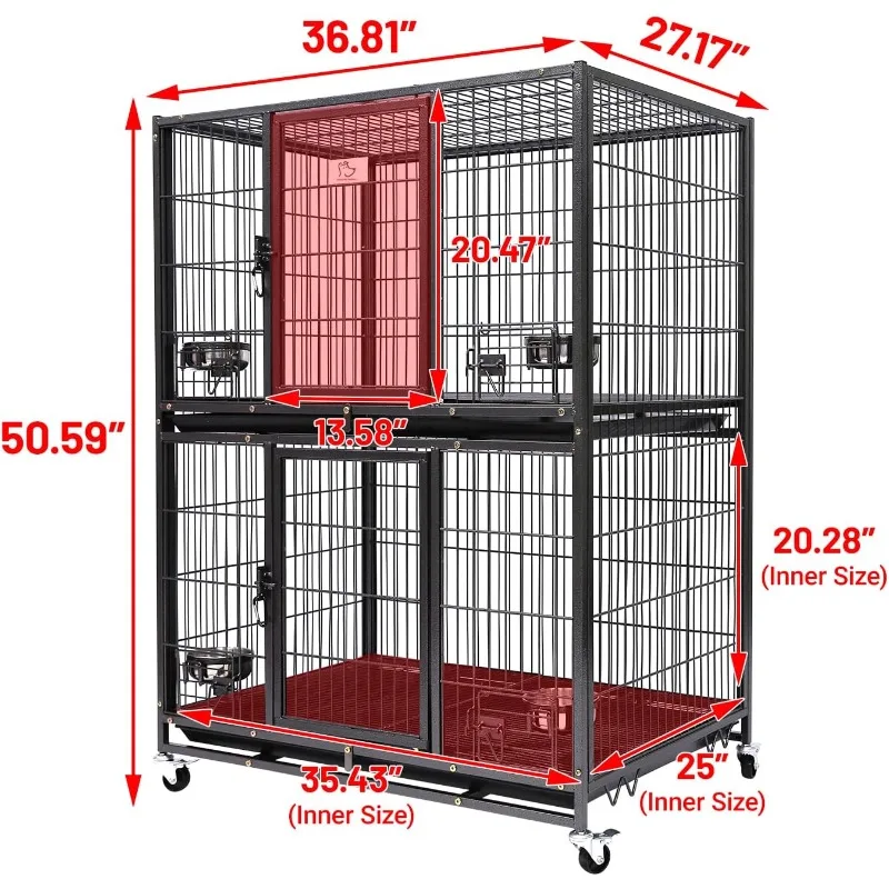 New 37"  Two Tier Pet Dog Cat Cage with Feeding Door and Bowls