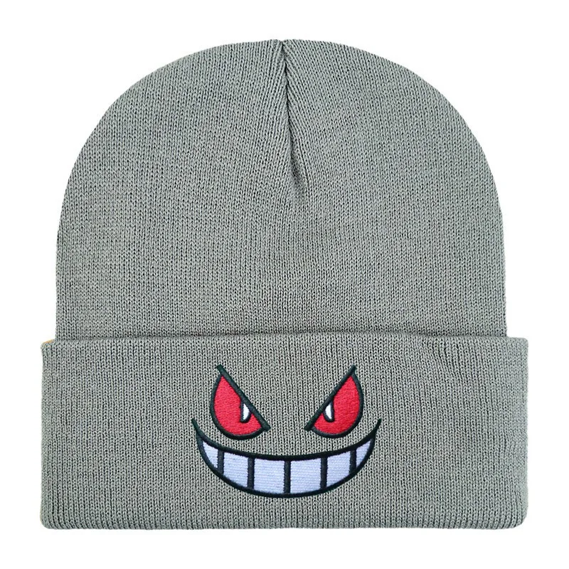 16 Colors Unisex Autumn Winter Outdoor Beanie for Men Women Knitted Gengar Hood Hat Embroidered Casual Outside Halloween Hats