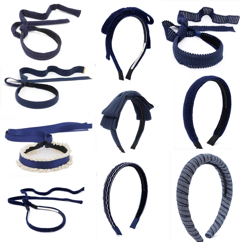 Fashion School uniform series Navy Blue  New Girls Handmade  Padded Headbands HAIR ACCESSORIES Hairband CLIP